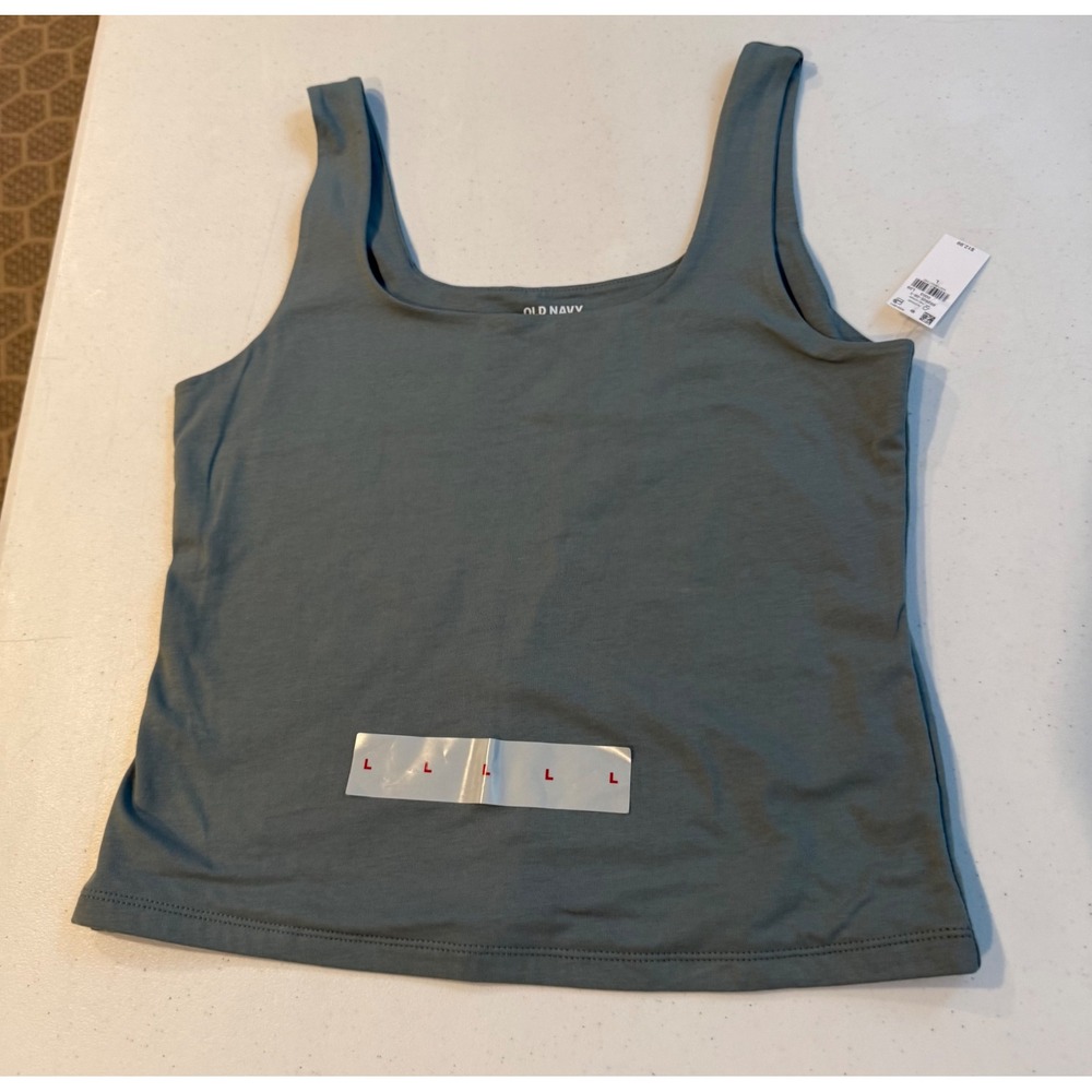 Old Navy Womens Square Neck Tank Top Muted Sage Green Cotton Blend Large NWT